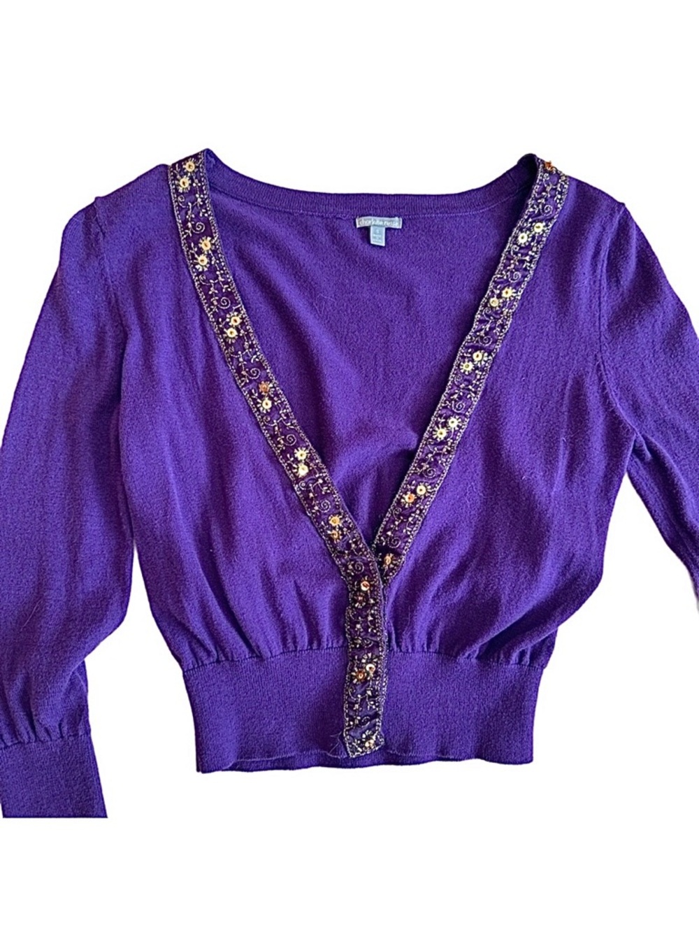 CHARLOTTE RUSSE ~ eggplant colored 3/4 sleeve sweater w/sequins size S - Picture 4 of 8